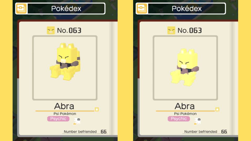 Abra Pokédex Shiny Comparison